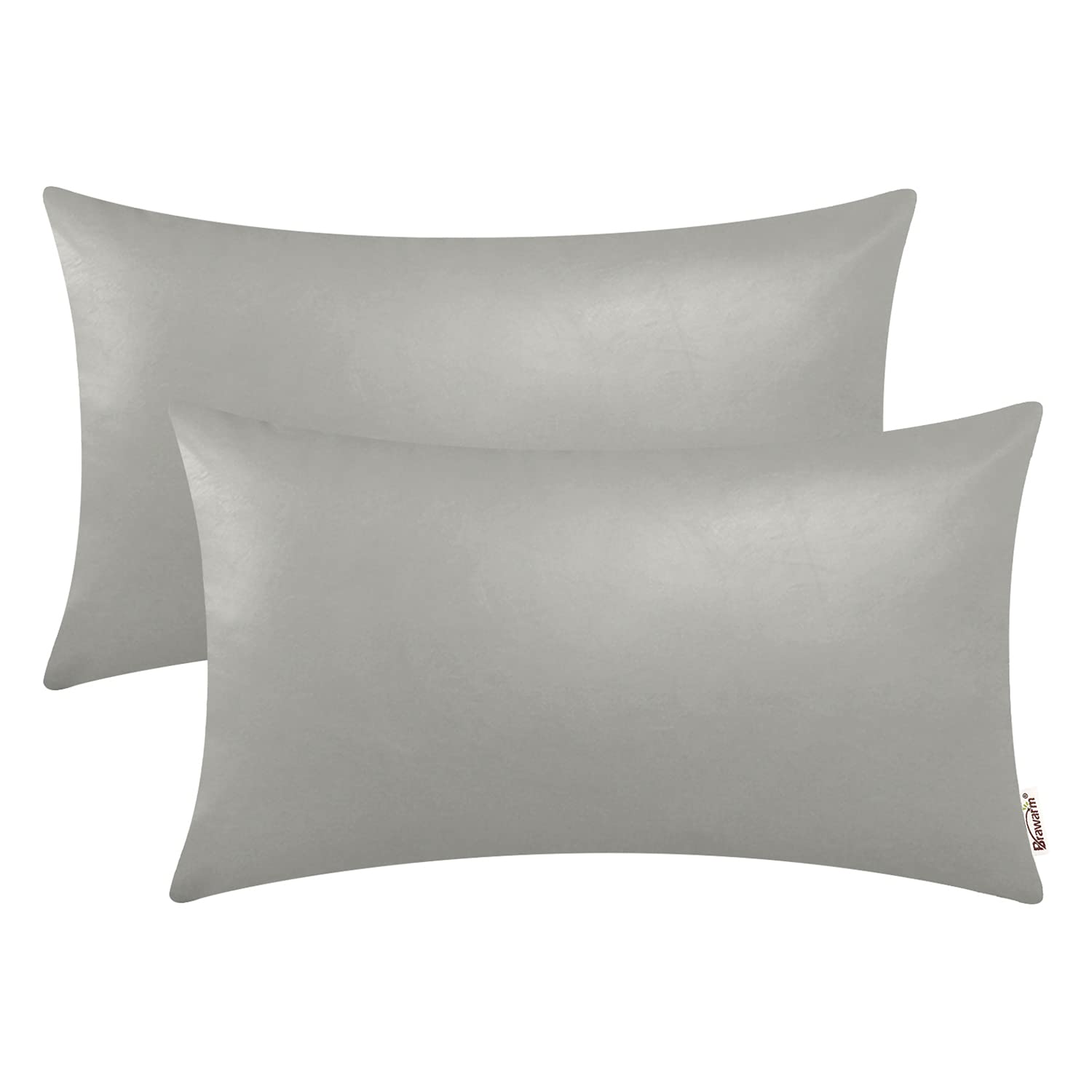 Brawarm Faux Leather Throw Pillow Covers 12 X 20 Inches - Medium Gray Leather Lumbar Pilow Covers Pack Of 2, Solid Dyed Leather